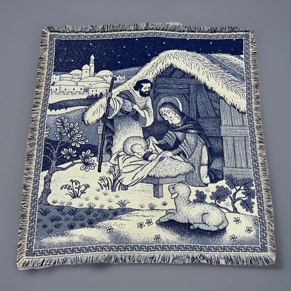 Mohawk Rug & Textiles Nativity Woven Christmas Tapestry Throw Blanket 51"x 54"